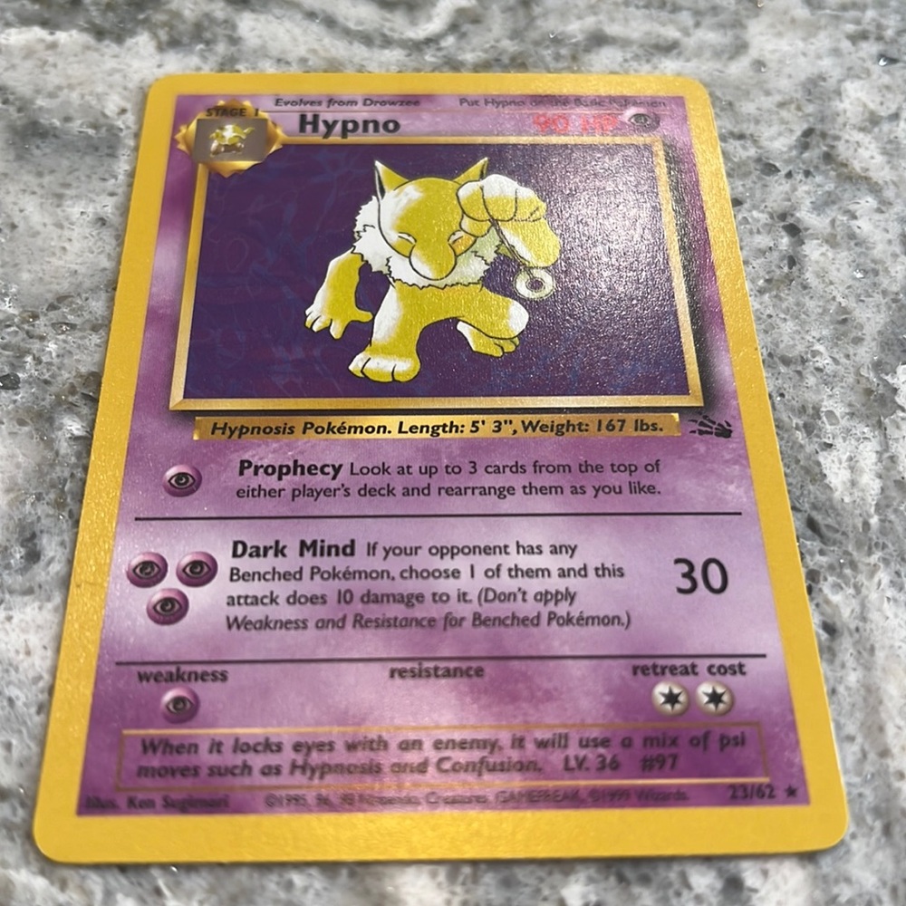 Rare Hypno Pokémon card 23/62
